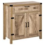 HOMCOM Sideboard Buffet Cabinet, Farmhouse Kitchen Storage Cabinet with Rustic Barn Door and Drawer, Oak