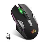 Wireless Gaming Mouse Rechargeable with Rainbow RGB Backlit,Optical Sensor 3 Level DPI,Ergonomic Gamer Laptop High Performance PC Mice with 8 Buttons for Windows 7/8/10/XP Vista(Black)