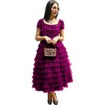 Rebika Trendz Women's Elegant Layered Tulle Gown with Sequin Top - Stylish Evening/Party Dress Purple