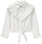 Girls Sleeveless Plaid Button Down Shirt Summer Crop Tops Tie Knot Ruffle Sleeve Shirt Blouse 3-12Y, White 02, 11-12 Years