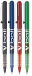 Pilot V Ball 7 Assorted Colour Pack Fine Rollerball Pen Pens Metal Tip 0.7mm Nib 0.4mm Line Liquid Ink (1 Of Each 4 Colours - Black Red Blue Green)