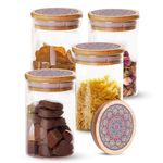 The Better Home Borosilicate Kitchen Jars & Containers Set with Lid (4Pcs - 600ml Each) | Airtight Bamboo Lid | Jar For Kitchen Storage Box | Jars For Cookies, Snack, Spices, Tea, Coffee (Blue)