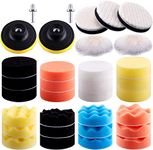 VASLON 33Pcs/lot 3 inch Car Polishing Buffing Waxing Kit Polisher Sponge Pads Set with Drill Adapter for Vehicle Waxing Boat Polishing(24 Pads+2 Drill Adapters+2 Suction Cups+3 woolen fiber polishing pads)