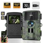 Wildlife Camera 4K Trail Camera 60MP with Built-in WIFI App Control Night Vision Motion Activated Hunting Camera IP66 Waterproof 0.1s Trigger Time Game Camera for Wildlife Monitoring with 32GB SD Card