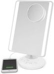 iHome 7" x 9" Reflect iCVBT22W Adjustable Vanity Mirror with Bonus 10X Mirror, Bluetooth Audio, Hands-Free Speakerphone, LED Lighting, Siri & Google Support USB Charging, (White, 7" x 9")