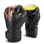 Flexzion Kids Boxing Gloves For 3 to 8 Years, 4 oz Fire Black Youth Boxing Gloves Punching Gloves for Kids Sparring Training Mitts Punching Bag Junior Gloves for Kickboxing, MMA, Muay Thai, Training