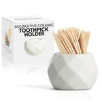 Home Haven Ceramic Toothpick Holder - White Oval Design - Toothpicks Holder Dispenser and Cocktail Pick Holder - Perfect for Parties, Weddings, or any Get-Togethers with Friends