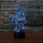 Optical Illusions 3D Husky Dog Night Light LED Lamps Great 7 Color Changing Touch Table Desk USB Cable for Kids Bedroom Birthday Gifts