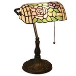 Uziqueif Bankers Lamp Green, Tiffany style lamp With Pull Chain Switch, Stained Glass Desk Lamp, Reading Lamps for Home office, Bedroom Study, Bedside Table,G