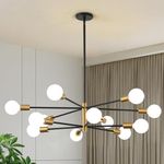 KAISITE Modern Chandelier 12-Light Sputnik Chandeliers Black and Gold Chandelier Light Fixtures for Dining Room Over Table Mid Century Height Adjustable High Ceiling Kitchen Farmhouse Chandelier