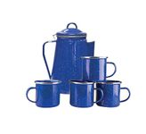 Stansport 8 Cup Enamel Percolator with Four Enamel Mugs, 12-Ounce, Blue