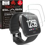 TECHGEAR [2 Pack Screen Protector fits Fitbit Versa - GLASS Edition Genuine Tempered Glass Screen Protectors Guard Cover Compatible with Fitbit Versa Smart Watch