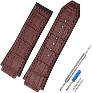 CWYTTZQ 25mm Hublot Big Bang Leather Rubber Synthetic Strap Replacement Rubber Watch Band（Brown）