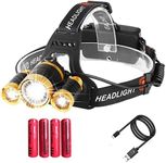 Waterproof Head Torch Rechargeable, Upgraded Super Bright 9000 Lumens Sensor Zoomable Adjustable Focus LED Head Light for Camping Fishing Hiking Hunting Running Walking Cycling Outdoors