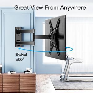 PERLESMITH TV Wall Mount Bracket for 26-60” Plasma & Curved TVs – Tilt, Swivel, Extension, Max 35kg, Universal VESA 400x400