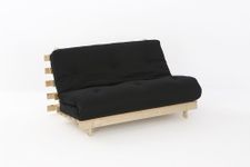 Comfy Living 4ft LUXURY Small Double (120cm) Wooden Futon Set with PREMIUM LUXURY Black Mattress