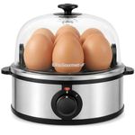 Elite Gourmet EGC648 Rapid Egg Cooker, 7 Easy-To-Peel, Hard, Medium, Soft Boiled Eggs, Poacher, Omelet Maker, Auto Shut-Off, Alarm, 16-Recipe Booklet, BPA-Free, Stainless Steel