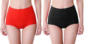 Ritu Creation Women's Cotton Spandex Seamless High Waist Panty (Pack of 2),Free Size,Red/Black