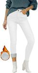 luvamia Womens Jeans Trendy Womens Jeans Size 14 Womens Distressed Jeans Womens Skinny Jeans High Waisted Skinny Jeans Women Winter Pants for Women Cream White Size Large US Size 12 to Size 14