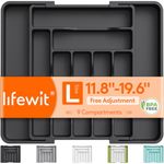 Lifewit Silverware Drawer Organizer, Expandable Utensil Organizer for Kitchen Drawers, Adjustable Cutlery and Flatware Tray, Plastic Spoons Forks Knives Holder Storage Dividers, Large, Black