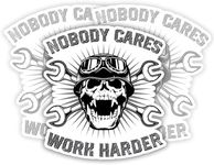 SODAVA (Set of 3) Nobody Cares Work Harder Sticker Inspirational Quote Stickers Skull Mechanic Engineer Stickers Funny Mechanic Stickers Gift Decoration for Hard Hat Laptop Stickers 3x4 inch