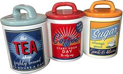 Amazing New Unique Classic 50's/60's Style 3-Pieces Ceramic Canisters Sets for the Kitchen Counter, Jars, Food Storage for Tea, Sugar, Coffee