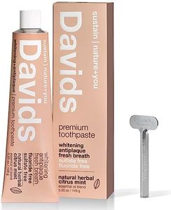 Davids Natural Toothpaste, Herbal Citrus Peppermint, Whitening, Antiplaque, Fluoride Free, SLS Free, 160ml Metal Tube, Tube Roller Included