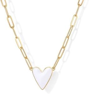 PAVOI 14K Gold Plated Heart Enamel Pendant Necklace for Women | Love Paperclip Chain Necklaces | Blue Pink Purple White Enamel Heart Pendants, Yellow Gold, No Gemstone