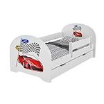 MEBLEX Children Toddler Bed for Kids White with Drawers & Safety Foam Mattress 160x80cm Children Sleeping Bedroom Furniture with MDF Full Bed Frame with Built-in Headboard (Racing Cars, 160x80cm)