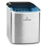 Klarstein On-The-Rocks - Ice Cube Machine, Ice Maker, 12kg/24h, 2 Cube Sizes, 6-12 min Prep Time, 2.1L Tank, Self-cleaning Program, Shovel, Security Switch, Quiet, Stainless Steel, Black