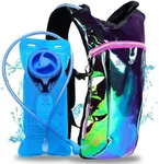 SOJOURNER Rave Hydration Pack Backpack - 2L Water Bladder Included for Festivals, Raves, Hiking, Biking, Climbing, Running (Laser Green Purple)
