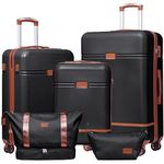 Krute Luggage Set 5 Piece Suitcase Set Carry-On Luggage,PC ABS TSA Lock Hard Shell Lightweight Checked Luggage Set with Spinner Wheels (Black-Brown)