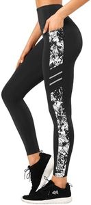 Yvette Leggings de Sport Femmes Opaque Taille Haute Pantalon Imprimé de Yoga Non Transparent Doux avec Poches Jogging Fitness Pilates,Noir Beige,M