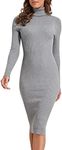 PrettyGuide Women Slim Fit Ribbed Turtleneck Long Sleeve Midi Knit Sweater Dress Light Gray S