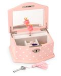 Art Lins Elle Ballerina Music Jewelry Box with Lock, Small, Wooden Case, Pink Dot