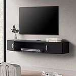 FITUEYES Floating TV Stand Wall Mounted TV Shelf with Door Wood Media Console Entertainment Center Under TV Floating Cabinet Desk Storage Hutch for Home and Office Black