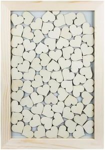 Ideen mit Herz Cornice in legno con cuori da scrivere, 30 x 42 cm, alternativa al classico libro degli ospiti per matrimoni, 80 cuori, da appendere o da appoggiare