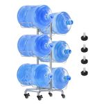 BTY Water Bottle Holder 5 Gallon Water Cooler Jug Rack for 6 Bottles 3 Tier Heavy Duty Water Jug Holder Stand with Wheels for Home, Office, Silver