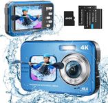 Underwater Camera, UHD 4K 48MP Autofocus Waterproof Camera with 16X Zoom Selfie Dual Screens,11FT Compact Waterproof Digital Camera with 64GB Card,Fill Light Underwater Camera for Snorkeling(Blue)