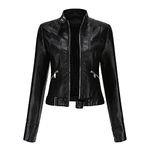 YFFUSHI Women Classic Faux Leather PU Moto Biker Jacket Short Slim Fit Casual Zip Up Coat