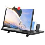 ABS 12 3D Phone Screen Magnifier HD Screen Amplifier Pull‑Out Phone Bracket for Movies Videos GamesPhone Screen Magnifier (12 inches Black)