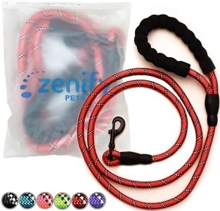 Zenify Pets Dog Lead - Durable Strong Chew Resistant Slip Lead Nylon Rope Padded Handle Mountain Climbing Harness Pet Puppy Training Slipknot Leash for Walking [1/2 inch 1.2cm Thick] (Red 5ft)…