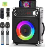 Karaoke Machine 2 UHF Wireless kids Microphones Bluetooth 5.1 Portable Karaoke microphone Speaker PA System with Remote Control,LED Lights Supports TF Card,AUX,TWS,FM,REC for Adults,Kids,Party,Gift