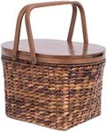 BIRDROCK HOME Seagrass and Abaca Picnic Basket with Wooden Lid & Handle - Handwoven Spacious Storage Basket for Home, Picnic, Camping, Hiking, Valentine, Gatherings, Indoor or Outdoor Use - Espresso