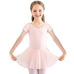 Bezioner Girls Ballet Dance Dress Pink Ballet Outfit Leotard with Skirt for Girls Kids (Pink,size 6-7Years)