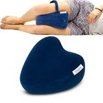 RINIPO Knee Pillow with Strap + Zip Cover - 9X9 Inch (6 Month Warranty) - Orthopedic Memory Foam for Side Sleepers | Premium Leg Cushion for Sciatica Pain Relief, Hip, Pregnancy & Knee Joint Support