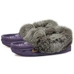 Laurentian Chief Moccasin Slippers for Woman - Orlon Beaded Slippers with Fur Trim and Padded Sole, Canada Quality Womens Slippers, Comfortable Stylish Indoor Moccasins for Women