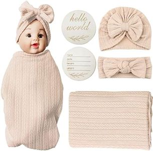 PEIPEIWU Baby Blankets, Security Blanket for Babies - Swaddle Adjustable Wearable Blanket, Newborn Accessories Set with Wooden Birth Announcement Card, Baby Blankets for Girls&Boys(Light Brown)