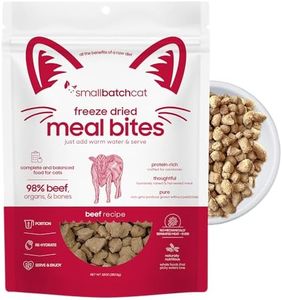smallbatch Freeze-Dried Raw Cat Food, Shelf Stable Food Bites, Beef Recipe, High Protein Meal or Topper for Cats, Humanely Raised Meat, Organic, Non-GMO Produce, Made in The USA, 10oz Bag