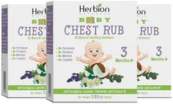 Herbion Naturals Baby Chest Rub, Ages 3 Months+, All-Natural Soothing Ointment with Coconut Oil, Eucalyptus, Lavender, Chamomile, Shea Butter, Petroleum & Menthol-Free; For Baby Essentials, pack of 3